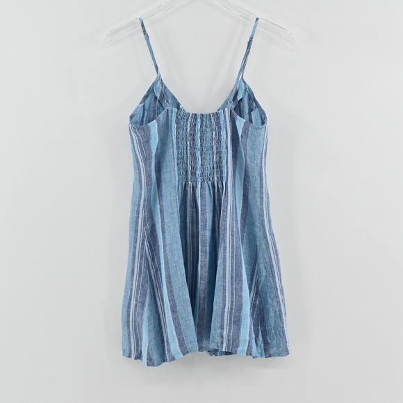 Walker & Wade Striped Linen Mini Dress Womens Size S Blue Coastal Summer Bow - Picture 2 of 11